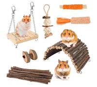 Pethee 7PCS Hamster Chew Toys Set, Apple Wood Small Animal Molar Wooden Toys, Boredom Breakers Cage Accessories, Swing Ladder for Rat Guinea Pig Chinchilla Gerbils Rabbit and Other Small Animal