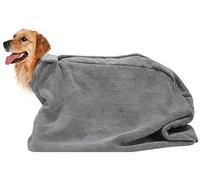 Pethiy Premium Microfiber Dog Drying Bag - Quickly Removes Water Mud and Dirt - Extra Absorbent Towel Solution with Durable Hook and Loop Neck Strap-Gray-S Plus