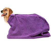 Pethiy Premium Microfiber Dog Drying Bag - Quickly Removes Water Mud and Dirt - Extra Absorbent Towel Solution with Durable Hook and Loop Neck Strap-Purple-L