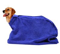 Pethiy Premium Microfiber Dog Drying Bag - Quickly Removes Water Mud and Dirt - Extra Absorbent Towel Solution with Durable Hook and Loop Neck Strap-Blue-L