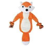 PetHomey No Stuffing Squeaky Dog Toys Plush Chew Toy for Small Medium Puppy Large Breed, Stuffless Cute Animal Plush Toy for Indoor Play, Tough Durable Teething Interactive Gift, Fox,Red