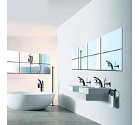 PetHot 16 Pack Self Adhesive Mirror 30x30cm Adhesive Wall Mirrors Sticker Sheet DIY Wall Sticker Length Frameless Mirror Makeup Removable Self-Adhesive for Living Room Bedroom Decor