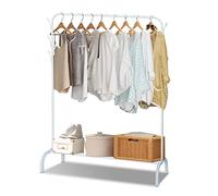 PetHot Clothes Rail Metal Heavy Duty Garment Hanging Rack Freestanding Hanger Drying Rack Stand with Storage Shelf and 8 Hooks for Storing Shoes Coats Clothing and Bags Indoor Bedroom (White)