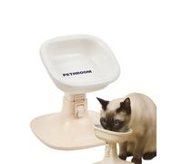 PETHROOM Well Fit Elevated Dog Bowl Stand - Adjustable Height 4.5-7.4 in with 0-22° Tilt, Stable Non-Slip Raised Feeding Stand for Dogs and Cats, Compatible with Safe Ceramic Bowls, Beige