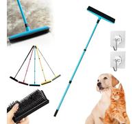 Petibo Pet Broom, Petibopet Broom, Pet Hair Removal Broom, Pet Fur Remover Broom, Multi-Surface Squeegee Rubber Broom, Extendable Rubber Broom Pet Hair Remover for Carpet Couch (Blue)