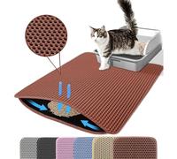 Petinstinct Jumbo Cat Litter Mat, 116x66cm Double Layer Honeycomb Cat Litter Mat Trapper, Non Slip Waterproof Urine Proof Extra Large Cat Litter Box Mat, Cat Supplies and Essentials, XXL, Brown