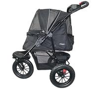 PETIQUE Chinook Black Luxury Dog Stroller for Small & Medium Pets | One-Hand Fold | 12" EVA Wheels | Reflective Trim | Easy Clean | Pet Carrier Stroller for Dogs & Cats up to 23KG