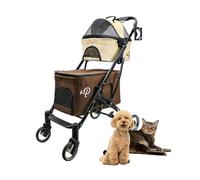 PETIQUE Deluxe Double Decker Pet Stroller Mocha - Foldable Twin Stroller for Two Pets