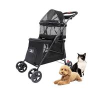 PETIQUE Double Decker Pet Stroller, Two-Level Cat and Dog Stroller, Lightweight Yet Sturdy Cat and Dog Carriage, Washable, Travel-Friendly and Easy to Fold, Sleek Black Design
