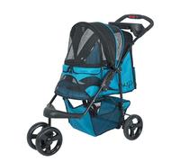 Petique Durable Pet Stroller, Easy Fold, Quality mesh Windows, Large Storage Basket, Secure Cup Holder Tray, for Small to Medium Dog, Cat, Bunny, Supports Pets up to 55LBS - Mermaid (Blue)