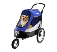 Petique Large Dog Stroller - 3-Wheel Pushchair with Ventilated Mesh, Safety Harness, and Travel Carrier - Suitable for Large & Medium Dogs and Cats - UK (Blue)