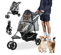 Petique Revolutionary Durable Pet Stroller, Easy Fold, Quality mesh Windows, Large Storage Basket, Secure Cup Holder Tray, Small/Medium Dogs, Cats and Pets, Supports up to 55LBS - Galaxy (Gray)