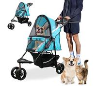 Petique Revolutionary Durable Pet Stroller, Easy Fold, Quality mesh Windows, Large Storage Basket, Secure Cup Holder Tray, Small/Medium Dogs, Cats and Pets, Supports up to 55LBS - Venus (Teal)