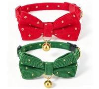Petiry 2 Pack Breakaway Cat Collars, Corduroy Bow Tie Bell, Red Green