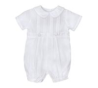 Petit Ami Boys Adorable Short Sleeve White Christening - Special Occasion Romper (0-3 Months)