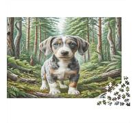 Petit Basset Griffon Vendéen 1000 Pieces for Adults Gifts: Merle Puppy in Forest Path Challenging & Brainteasing Home Activity 52x38cm/1000pcs