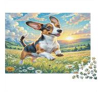 Petit Basset Griffon Vendéen Paperboard Small Dog Leaping in Sunlit Daisy Field Classic Jigsaw Puzzle Beginner Friendly Mind Stimulating 52x38cm/1000pcs
