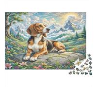 Petit Basset Griffon Vendéen Premium Paper Beagle Resting on Rocks with Mountains DIY Jigsaw Puzzle Mind Stimulating Stocking Filler 38x26cm/1000pcs