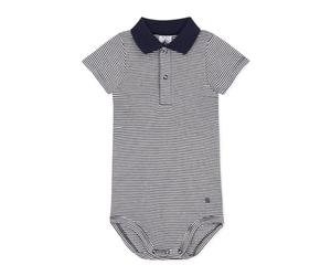 Petit Bateau Baby Boys A09x7 Short Sleeve Polo Collar Bodysuit, Blue/White, 3 months