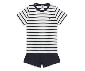 Petit Bateau Boy's Pyjacourt, White Marshmallow / Blue Smoking, 10 years