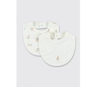 PETIT BATEAU Set of Two Baby Cotton Bibs with Teddy Bear Print