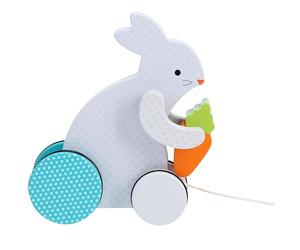 Petit Collage: Busy Bunny Wooden Pull Toy - Pull The String and The Bunny Will Follow - Great for Kids 18 Months + - Easter Basket Stuffers for Toddlers