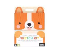 Petit Collage: Carry-Along Corgi Sketch Kit | Includes 100 Sketch Pages and Over 70 Colorful Stickers | Packed in a Carrying Case for Art On-The-Go | Great for Ages 3+