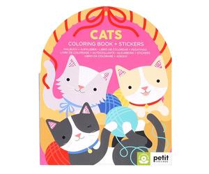Petit Collage Cats Coloring Book with Stickers | Activity Book with 100 Cat Themed Stickers | Travel Activity | Perfect Screen Free Fun for Ages 4+