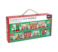 Petit Collage: Christmas Train Shaped Floor Puzzle - Giant 6ft Long 30-Piece Holiday Floor Jigsaw for Toddlers 3+ - Chunky Pieces with Box Handle - Eco-Friendly Seek-and-Find Gift for the Holidays