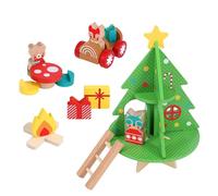 Petit Collage: Christmas Treehouse Wooden Play Set - Eco-Friendly FSC Wood Toy for Toddlers 12mo+ - Features Treehouse with Ladder, Animal Figures, Yule Log Car,Table & Accessories - Cozy