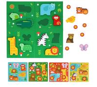 Petit Collage: First Bingo Game - Animal Friends - Includes 12 Wooden Animals, 4 Bingo Cards, 27 Tokens & Cloth Bag - Screen-Free Toddler Game Ages 2+ - Educational Matching & Counting Gift