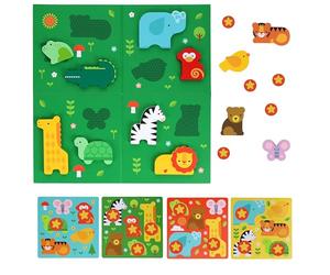Petit Collage: First Bingo Game - Animal Friends - Includes 12 Wooden Animals, 4 Bingo Cards, 27 Tokens & Cloth Bag - Screen-Free Toddler Game Ages 2+ - Educational Matching & Counting Gift