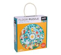 Petit Collage Floor Puzzle, Telling The Time, 24-Pieces - Large Puzzle for Kids, Wooden Clock Hands can be Moved to Show The time, Completed Puzzle Measures 18” x 24” -Great Gift Idea for Ages 3+