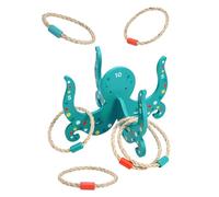 Petit Collage: Happy Octopus Wooden Hoopla - Wooden Carnival Ring Toss Game with Rope Rings - Perfect for Indoor or Outdor Play - Great Birthday Party Activity or Gift for Kids Ages 3+