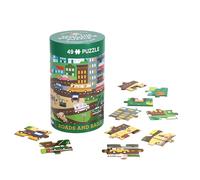 Petit Collage Roads and Rails Spot the Difference Puzzle | 49 Piece Puzzle with Search & Find Activity | Comes in Re-Usable Tin for Ages 4+
