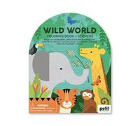 Petit Collage Wild World Coloring Book with 100 Stickers, 36 Pages, Unisex, Ages 3+