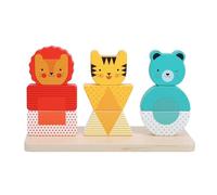 Petit Collage: Wooden Stacking Puzzle, Lion, Tiger, and Bear | Mix and Match Puzzle with 3 Stacks |Includes Guide Cards for Color and Shape Matching | Great for Ages 18 Months +
