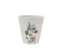 Petit Jour, 220 ml, White Melamine Cup with Faceted Design, Paris on Bike, Coffee/Juice/Tooth Brushing, Daily Use