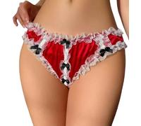 PetitDoll Silky feel panties lace trim with bows decor satin panties sissy CD TV SIZE SMALL, UK 6-8, RED. A great little addition to your panties/knickers/briefs/lingerie drawer