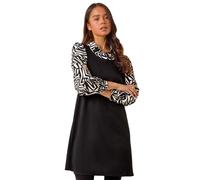 Roman Petite 2 in 1 Geometric Print Shift Dress for Women UK - Ladies Everyday Autumn Winter Round Neckline Comfy Soft Evening Vacation Work Party Night Out - Black - Size 14