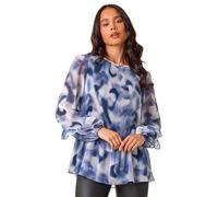 Petite Abstract Pleated Frill Top Roman Blue 12