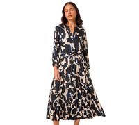 Petite Abstract Print Button Midi Dress Roman Black 16