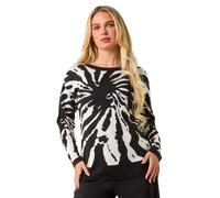Roman Petite Abstract Print Knit Jumper for Women UK - Ladies Everyday Autumn Winter Round Neckline Comfy Soft Evening Vacation Work Party Night Out - Petite Black - Size 16
