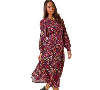 Petite Abstract Print Shirred Cuff Midi Dress Roman Wine 14