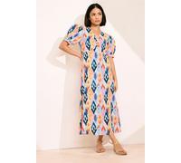 Petite Abstract Puff Sleeve Midaxi Dress PixieGirl Pink 8