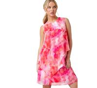 Roman Petite Abstract Tiered Chiffon Dress for Women UK - Ladies Everyday Holiday Spring Summer Round Neckline Comfy Soft Evening Vacation Work Party - Petite Pink - Size 16