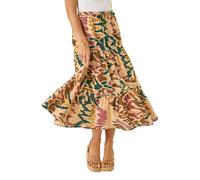 Roman Originals Gypsy Maxi Skirt for Women UK Ladies Tiered Bohemian Long Ankle Length Cotton Elasticated Waistband High Waist Monochrome Lounge Lightweight Holiday - Petite Multi - Size 14
