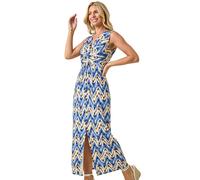 Roman Originals Maxi Dress for Women UK Ladies Twist Knot Front Empire Waist Summer Party Casual Holiday Bohemian Beach Cruise Evening Long Sleeveless V Neck Jersey - Petite Blue Yellow - Size 18