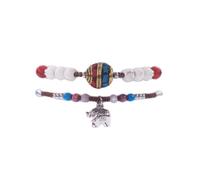 Petite Adjustable Boho Bracelet for Small Wrists 6-7.5 Inch - Handmade Nepalese Buddhist Prayer Bracelet with Elephant Charm, Brass Bell, Turquoise Stone & Tibetan Mantra Beads, Spiritual Lucky Gift