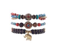 Petite Adjustable Boho Bracelet for Small Wrists 6-7.5 Inch - Handmade Nepalese Buddhist Prayer Bracelet with Elephant Charm, Brass Bell, Turquoise Stone & Tibetan Mantra Beads, Spiritual Lucky Gift